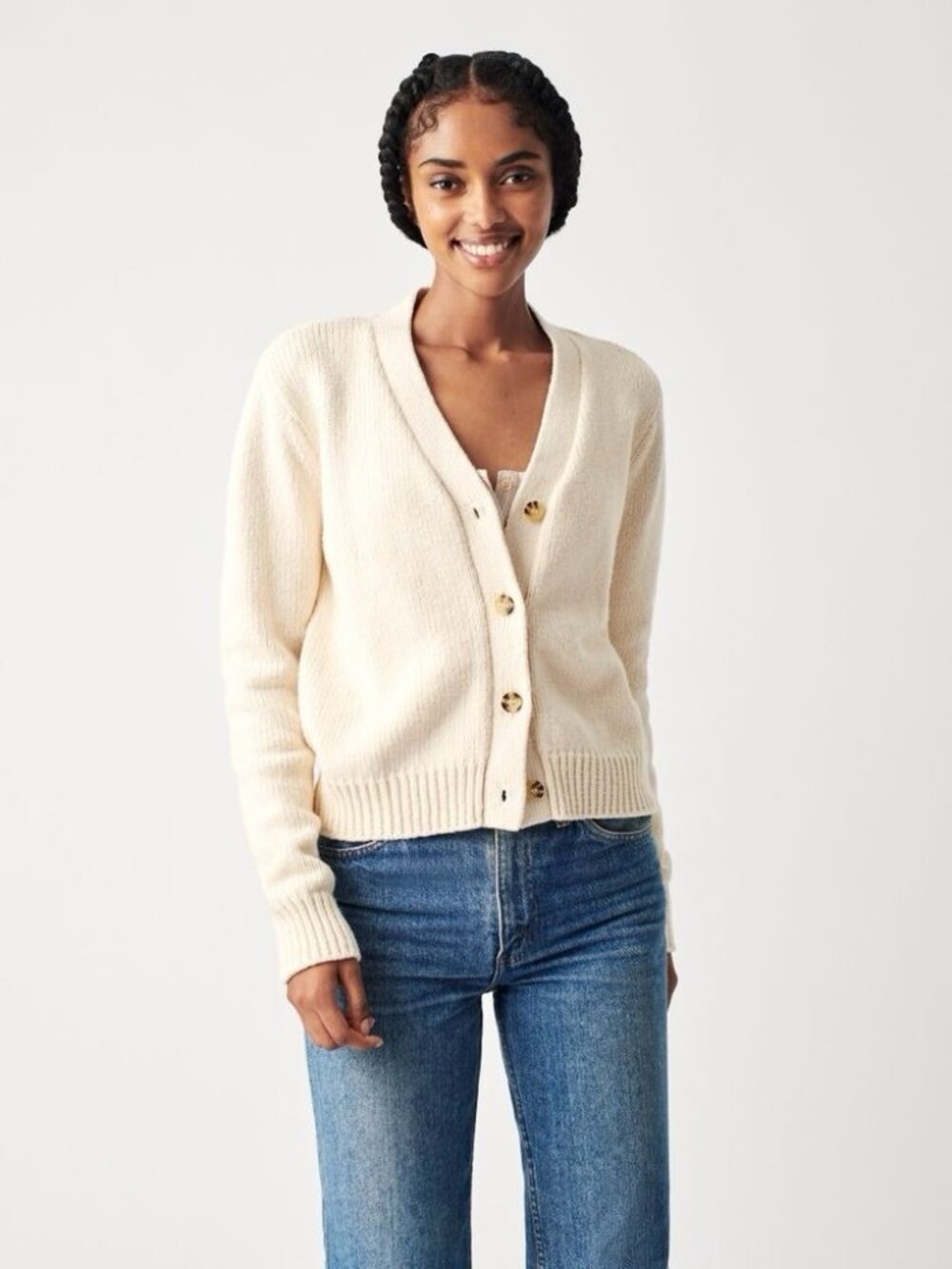 Faherty Cuddle Cardigan Raglan Sleeve Neutral Ivory Button Front Cottage Cozy M - Picture 2 of 10